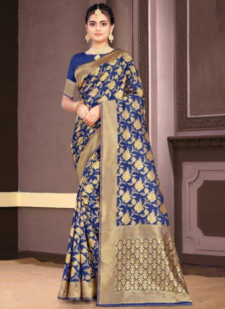 Blue Colour MANDAKINI Fancy Festive Wear Banarsi Silk Latest Saree Collection S-13005